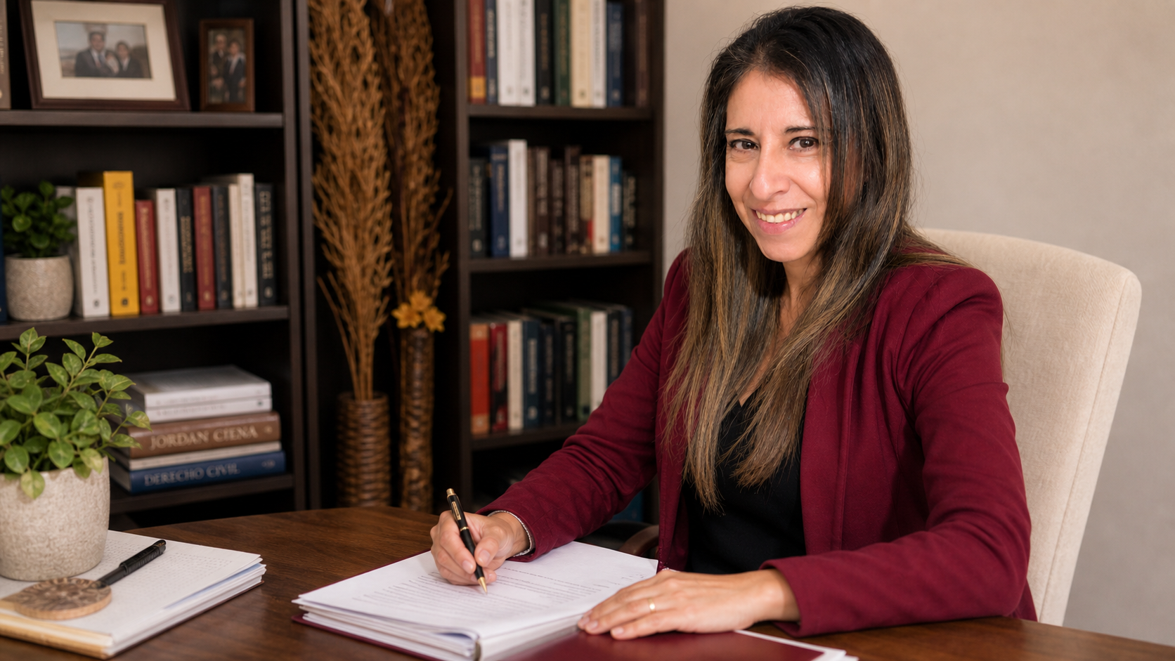 Dra. Myriam Arcella trabajando en su escritorio